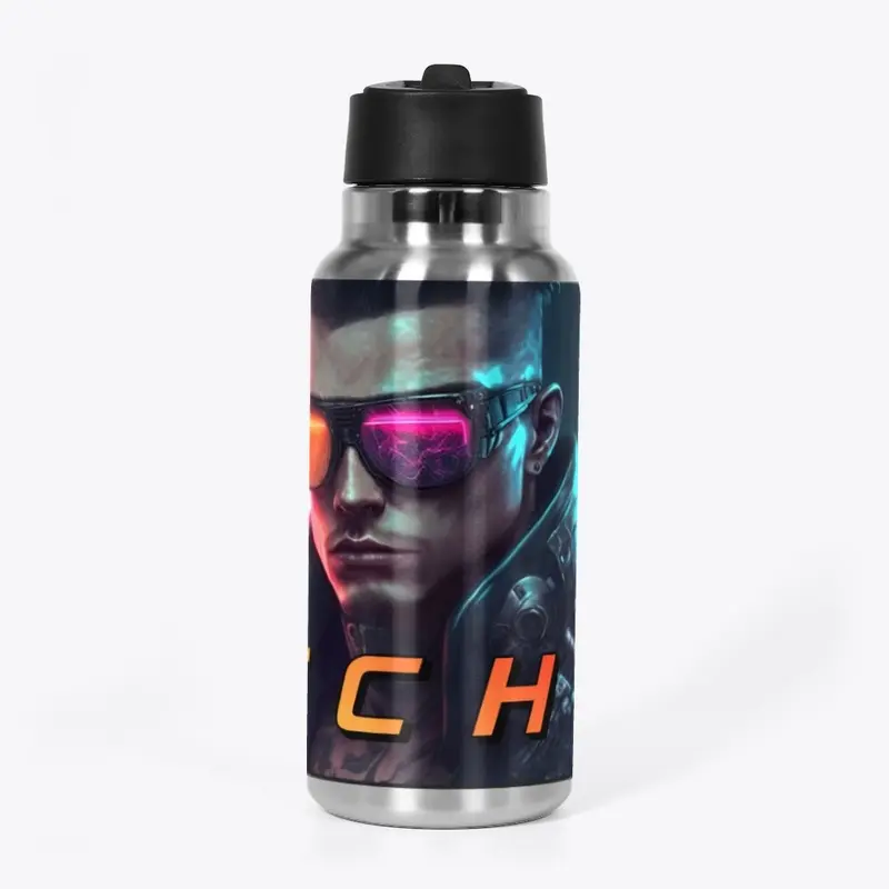 32 oz Water Bottle Cyberpunk Man